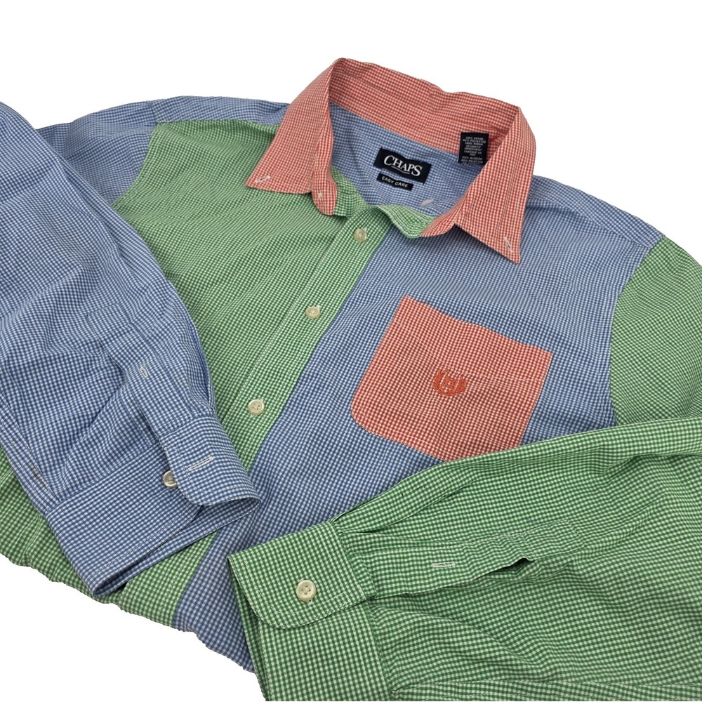 Vintage Chaps Colorblock‎ Gingham Plaid Colorful Button Shirt Preppy Large Y2K
